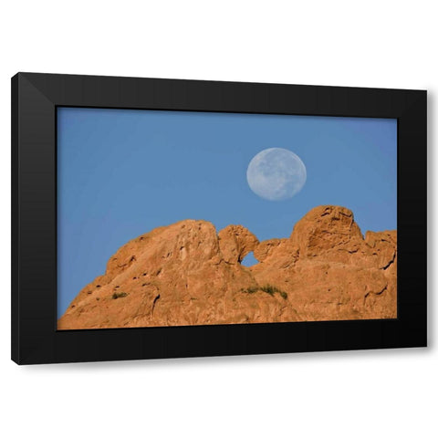 CO, Colorado Springs Moon sets behind formations Black Modern Wood Framed Art Print with Double Matting by Grall, Don