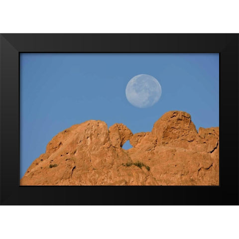 CO, Colorado Springs Moon sets behind formations Black Modern Wood Framed Art Print by Grall, Don