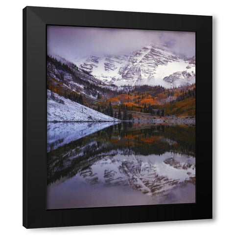 CO, Maroon Bells from Maroon Lake Black Modern Wood Framed Art Print with Double Matting by Flaherty, Dennis