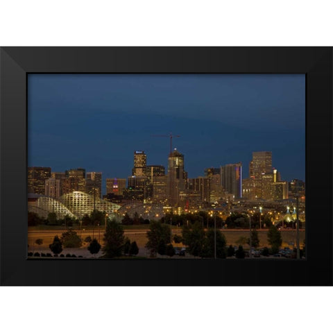 USA, Colorado, Denver Skyline at dusk Black Modern Wood Framed Art Print by Grall, Don