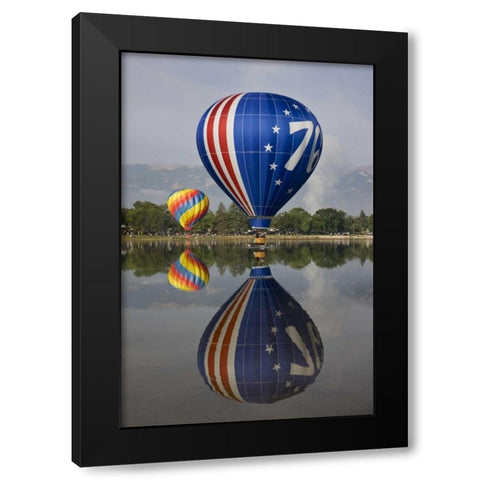 CO Hot air balloons over Prospect Lake Black Modern Wood Framed Art Print with Double Matting by Grall, Don