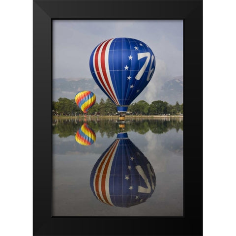 CO Hot air balloons over Prospect Lake Black Modern Wood Framed Art Print by Grall, Don