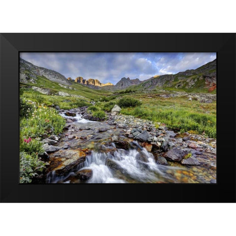 CO, Sunrise on stream in American Basin Black Modern Wood Framed Art Print by Flaherty, Dennis