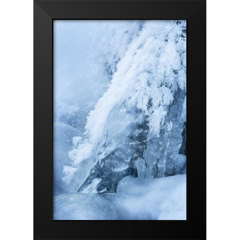 CO, Woodland Park Ice and frost on waterfall Black Modern Wood Framed Art Print by Grall, Don