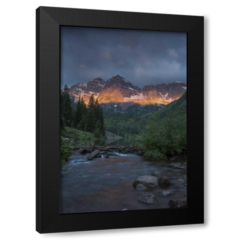 CO, Sunrise clouds on Maroon Bells mountains Black Modern Wood Framed Art Print with Double Matting by Grall, Don