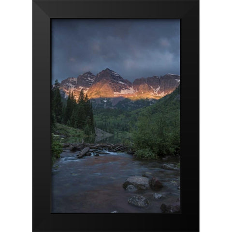 CO, Sunrise clouds on Maroon Bells mountains Black Modern Wood Framed Art Print by Grall, Don