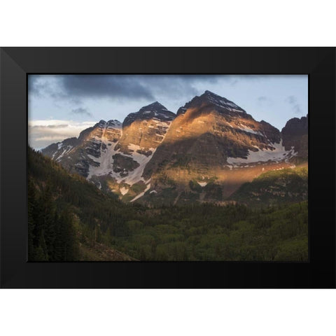 Colorado Sunrise on Maroon Bells mountains Black Modern Wood Framed Art Print by Grall, Don
