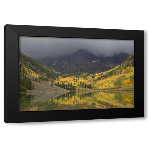 CO Autumn clouds on Maroon Bells mountains Black Modern Wood Framed Art Print by Grall, Don