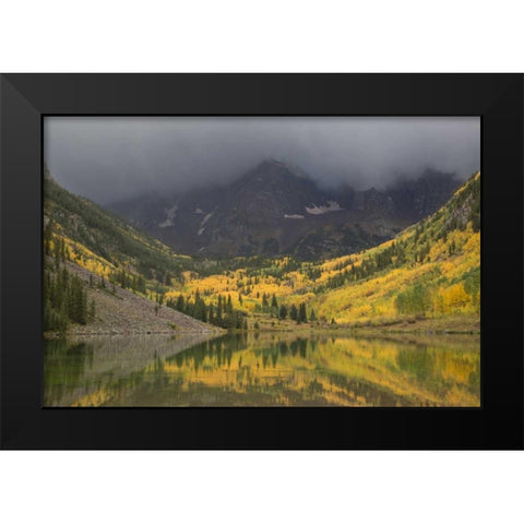 CO Autumn clouds on Maroon Bells mountains Black Modern Wood Framed Art Print by Grall, Don