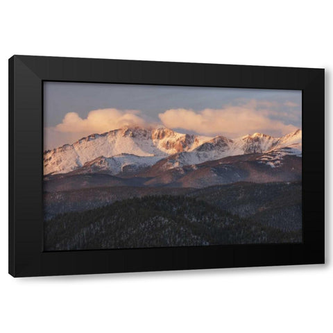 CO, Pike NF Clouds over Pikes Peak at sunrise Black Modern Wood Framed Art Print with Double Matting by Grall, Don