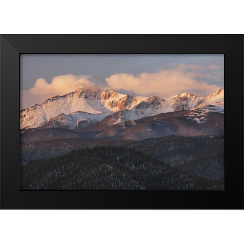 CO, Pike NF Clouds over Pikes Peak at sunrise Black Modern Wood Framed Art Print by Grall, Don