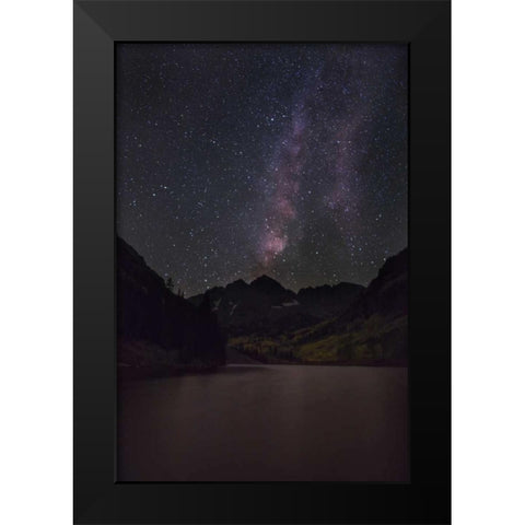 CO, The Milky Way above Maroon Bells mountains Black Modern Wood Framed Art Print by Grall, Don