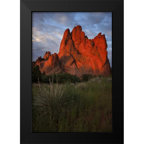 CO, Colorado Springs Sunrise on sandstone cliff Black Modern Wood Framed Art Print by Grall, Don
