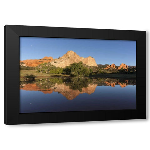 CO, Colorado Springs Cliff reflected in pond Black Modern Wood Framed Art Print with Double Matting by Grall, Don