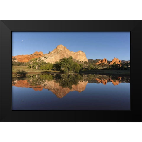 CO, Colorado Springs Cliff reflected in pond Black Modern Wood Framed Art Print by Grall, Don
