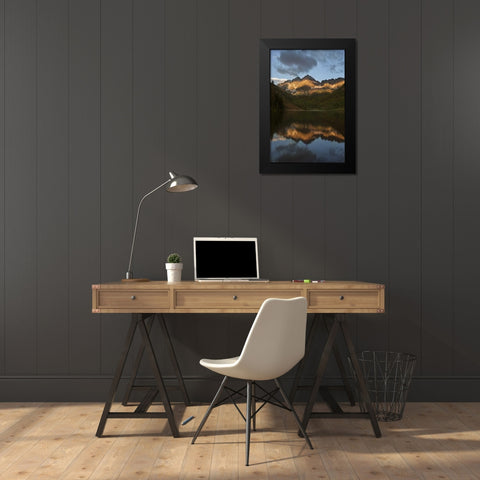 Colorado Sunrise on Maroon Bells mountains Black Modern Wood Framed Art Print by Grall, Don