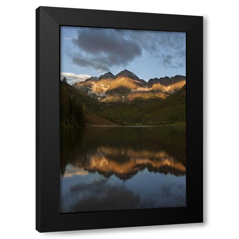 Colorado Sunrise on Maroon Bells mountains Black Modern Wood Framed Art Print by Grall, Don