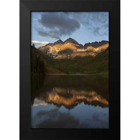 Colorado Sunrise on Maroon Bells mountains Black Modern Wood Framed Art Print by Grall, Don