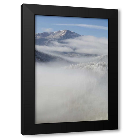 CO, Clouds fill the valleys below Pikes Peak Black Modern Wood Framed Art Print with Double Matting by Grall, Don