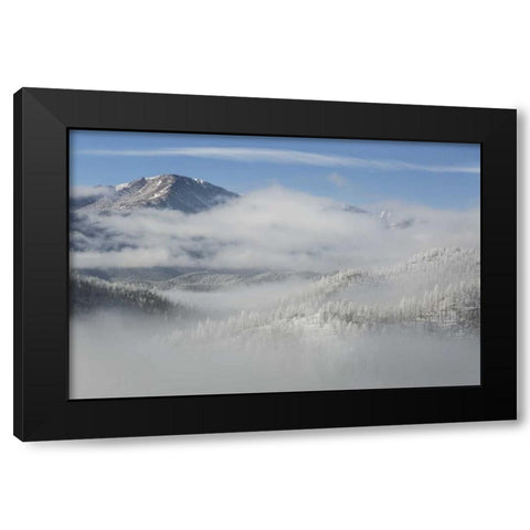 CO, Clouds fill the valleys below Pikes Peak Black Modern Wood Framed Art Print by Grall, Don