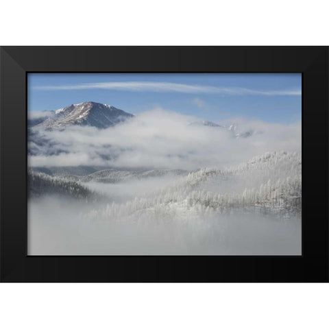 CO, Clouds fill the valleys below Pikes Peak Black Modern Wood Framed Art Print by Grall, Don