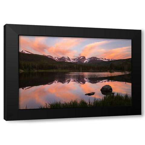 Colorado-Rock Mountain National Park Sunrise reflection in Sprague Lake  Black Modern Wood Framed Art Print with Double Matting by Jaynes Gallery