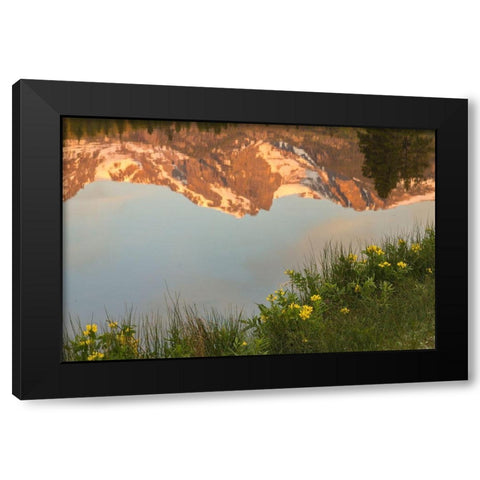 Colorado-Rock Mountain National Park Mountain reflection in Sprague Lake  Black Modern Wood Framed Art Print with Double Matting by Jaynes Gallery