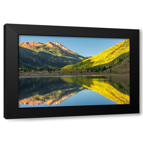 Colorado-San Juan Mountains Crystal Lake reflection in autumn  Black Modern Wood Framed Art Print with Double Matting by Jaynes Gallery