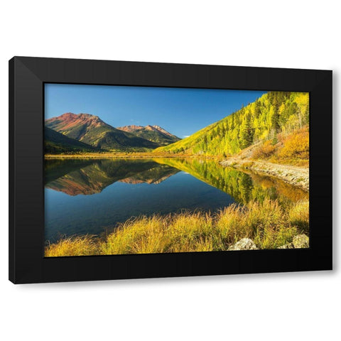 Colorado-San Juan Mountains Crystal Lake reflection in autumn  Black Modern Wood Framed Art Print with Double Matting by Jaynes Gallery