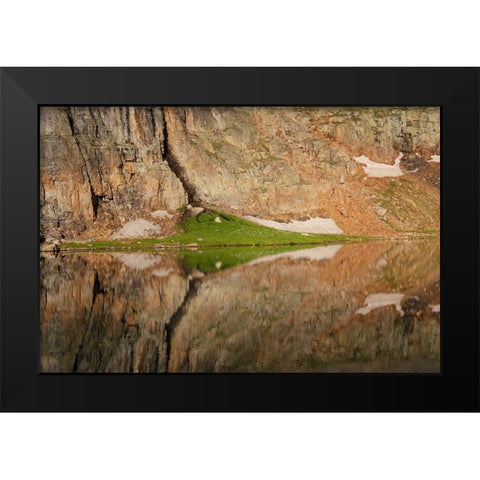 USA-Colorado-Uncompahgre National Forest Cliff face reflected in Bullion King Lake Black Modern Wood Framed Art Print by Jaynes Gallery