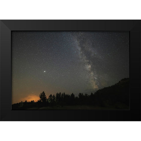 USA-Colorado-Eleven Mile Canyon The Milky Way galaxy and forest silhouette at night Black Modern Wood Framed Art Print by Jaynes Gallery