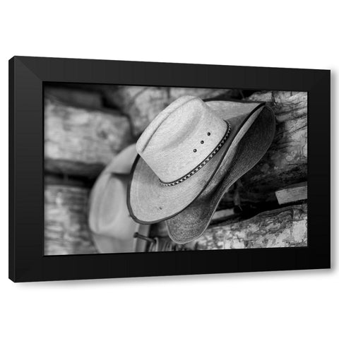 USA-Colorado-Westcliffe Music Meadows Ranch Tack room-cowboy hat detail Black Modern Wood Framed Art Print by Hopkins, Cindy Miller