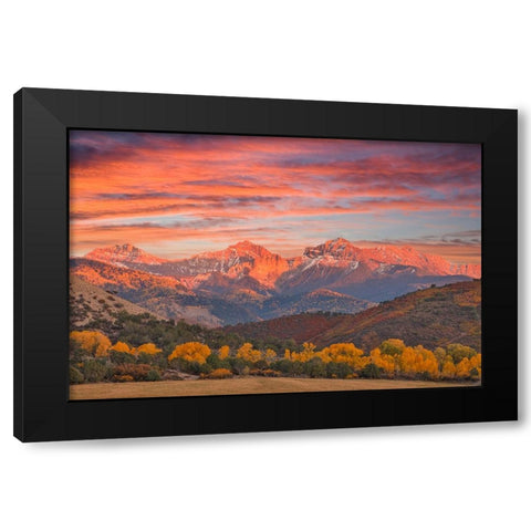 USA- Colorado- Ridgway. Sunset and Dallas Mountain Range autumn Black Modern Wood Framed Art Print with Double Matting by Gulin, Darrell