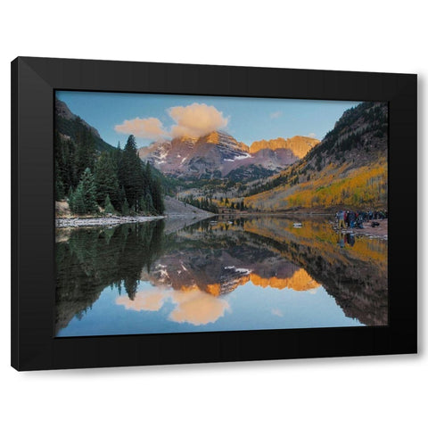 Colorado-Maroon Bells Mountain lake reflections in autumn sunrise Black Modern Wood Framed Art Print by Eggers, Julie