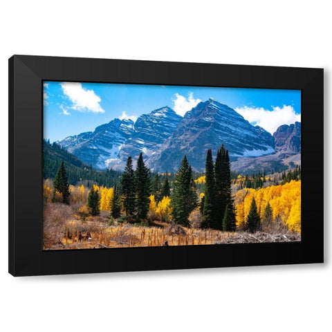 Snowcapped Maroon Bells-Snowmass Wilderness in autumn Black Modern Wood Framed Art Print by Ostrowitz, Mallorie