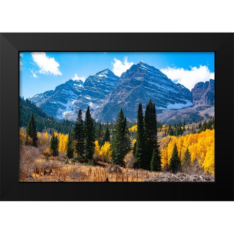 Snowcapped Maroon Bells-Snowmass Wilderness in autumn Black Modern Wood Framed Art Print by Ostrowitz, Mallorie