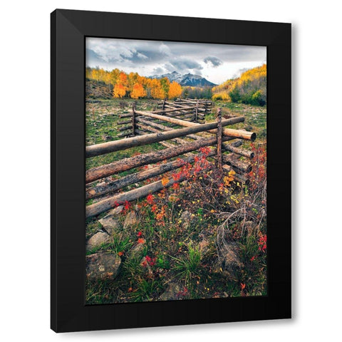 A log fence leads to the horizon on Dallas divide near Telluride in the Colorado Rocky Mountains Black Modern Wood Framed Art Print by SMO