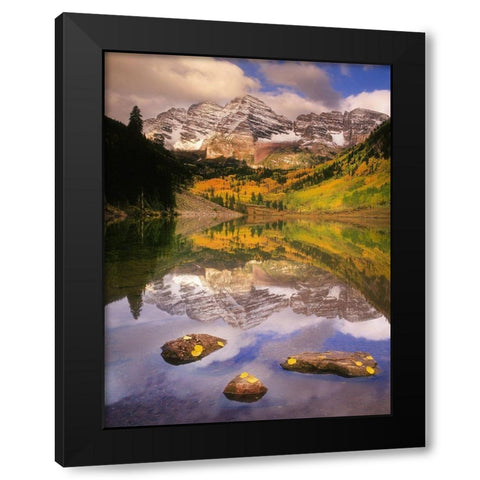 Fall morning at the Maroon Bells in the Rocky Mountains near Aspen Colorado Black Modern Wood Framed Art Print by SMO
