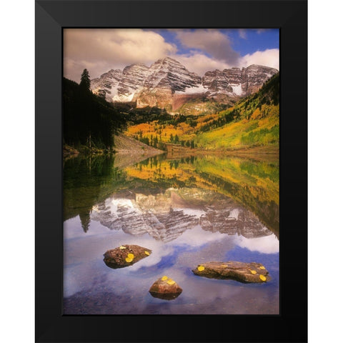 Fall morning at the Maroon Bells in the Rocky Mountains near Aspen Colorado Black Modern Wood Framed Art Print by SMO