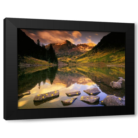Sunrise on the Maroon Bells-Rocky Mountains-near Aspen Colorado Black Modern Wood Framed Art Print by SMO