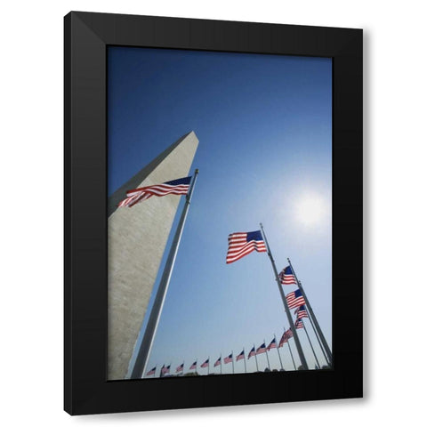 Washington DC, Flags and Washington Monument Black Modern Wood Framed Art Print by Flaherty, Dennis