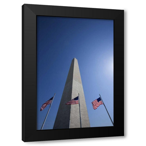Washington DC, Flags at the Washington Monument Black Modern Wood Framed Art Print by Flaherty, Dennis