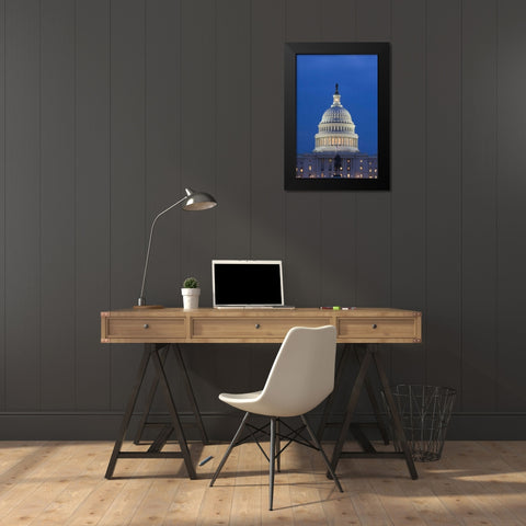 Washington DC, The Capitol Building at night Black Modern Wood Framed Art Print by Flaherty, Dennis