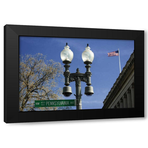 Washington DC, Historic street sign and lamp Black Modern Wood Framed Art Print with Double Matting by Flaherty, Dennis