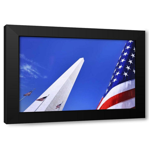 Washington DC, Washington Monument and US flag Black Modern Wood Framed Art Print by Flaherty, Dennis