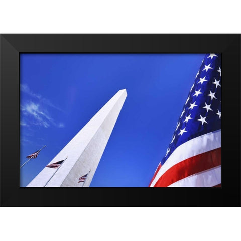 Washington DC, Washington Monument and US flag Black Modern Wood Framed Art Print by Flaherty, Dennis