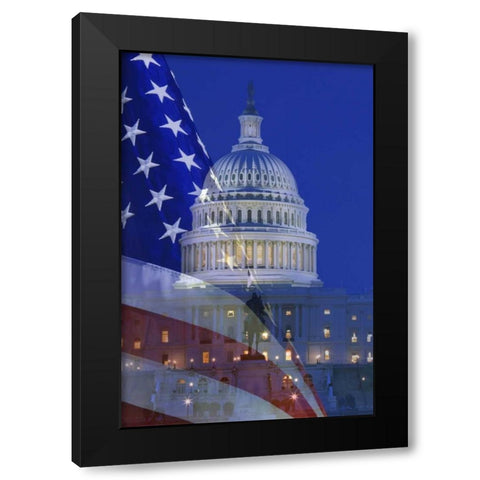 Washington, DC US flag and US Capitol building Black Modern Wood Framed Art Print with Double Matting by Flaherty, Dennis