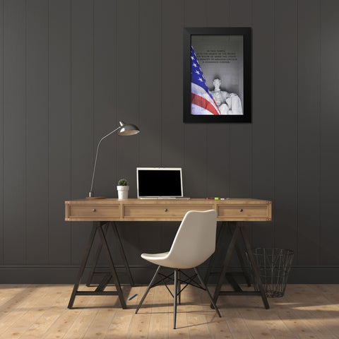 Washington DC, Lincoln Memorial and the US flag Black Modern Wood Framed Art Print by Flaherty, Dennis
