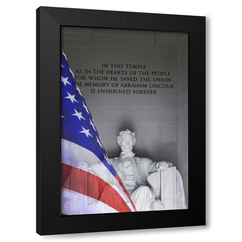 Washington DC, Lincoln Memorial and the US flag Black Modern Wood Framed Art Print by Flaherty, Dennis