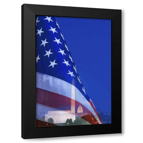 Washington DC, American flag superimposed Black Modern Wood Framed Art Print by Flaherty, Dennis